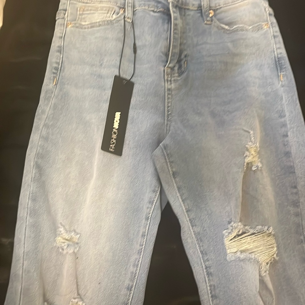 Fashion Nova Blue Boyfriend Distressed Jeans